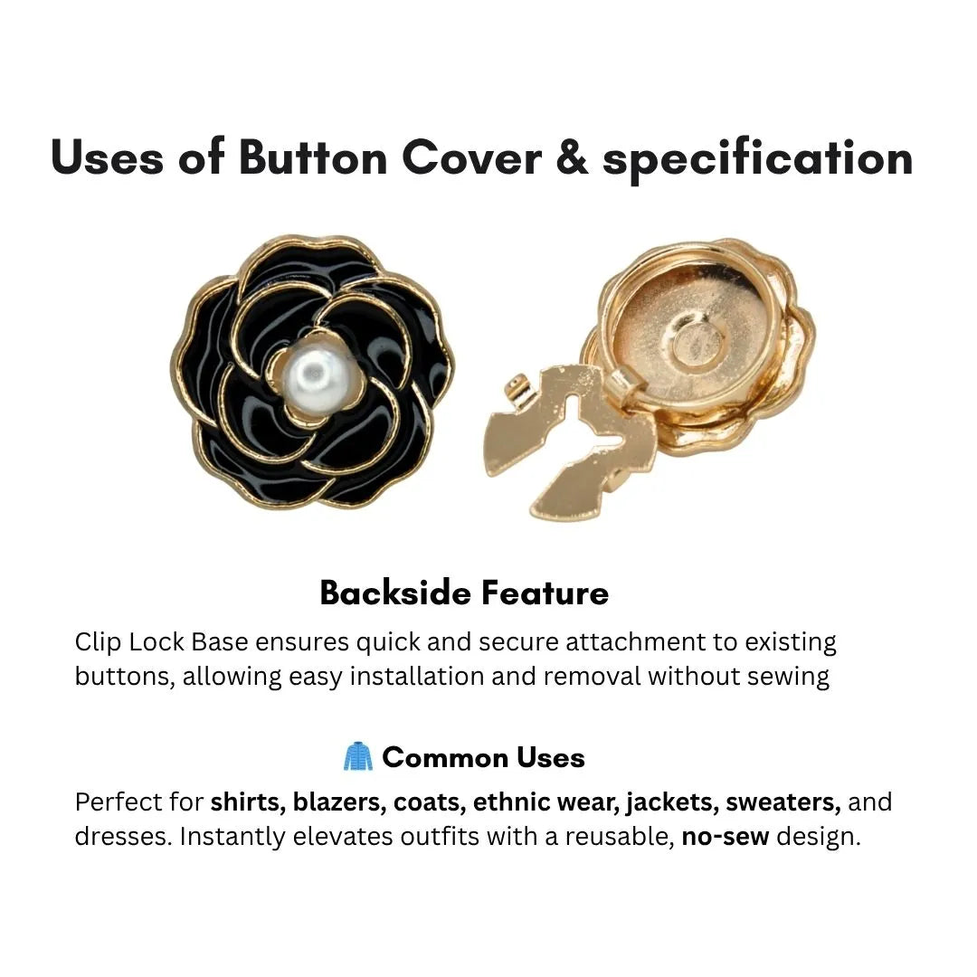 Black Enamel Rose Button Cover
