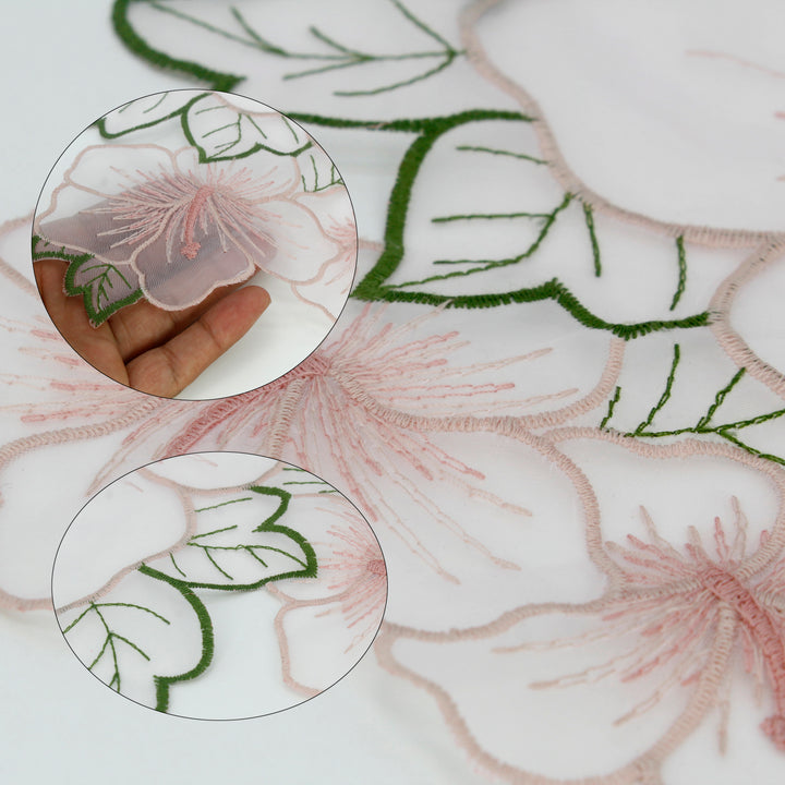 Flower Patch by Ani Accessories close-up shoot, detailed view of floral organza applique craftsmanship