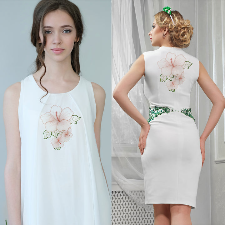 Flower Patch by Ani Accessories shown on model, floral organza applique enhancing fashion outfit styling