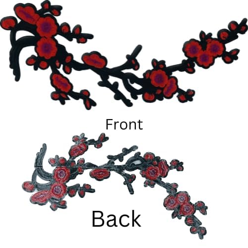 Flower sew patch by Ani Accessories showing front and back, detailed floral applique for garments and DIY crafts