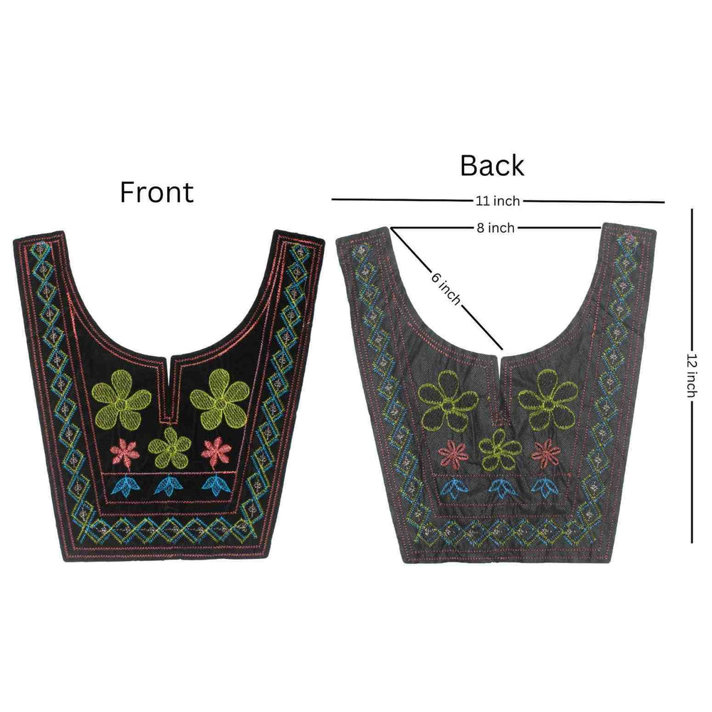 Front and Back Aztec Elegance inspired embroidered neckline by Ani Accessories featuring intricate geometric patterns and refined ethnic craftsmanship for outfits