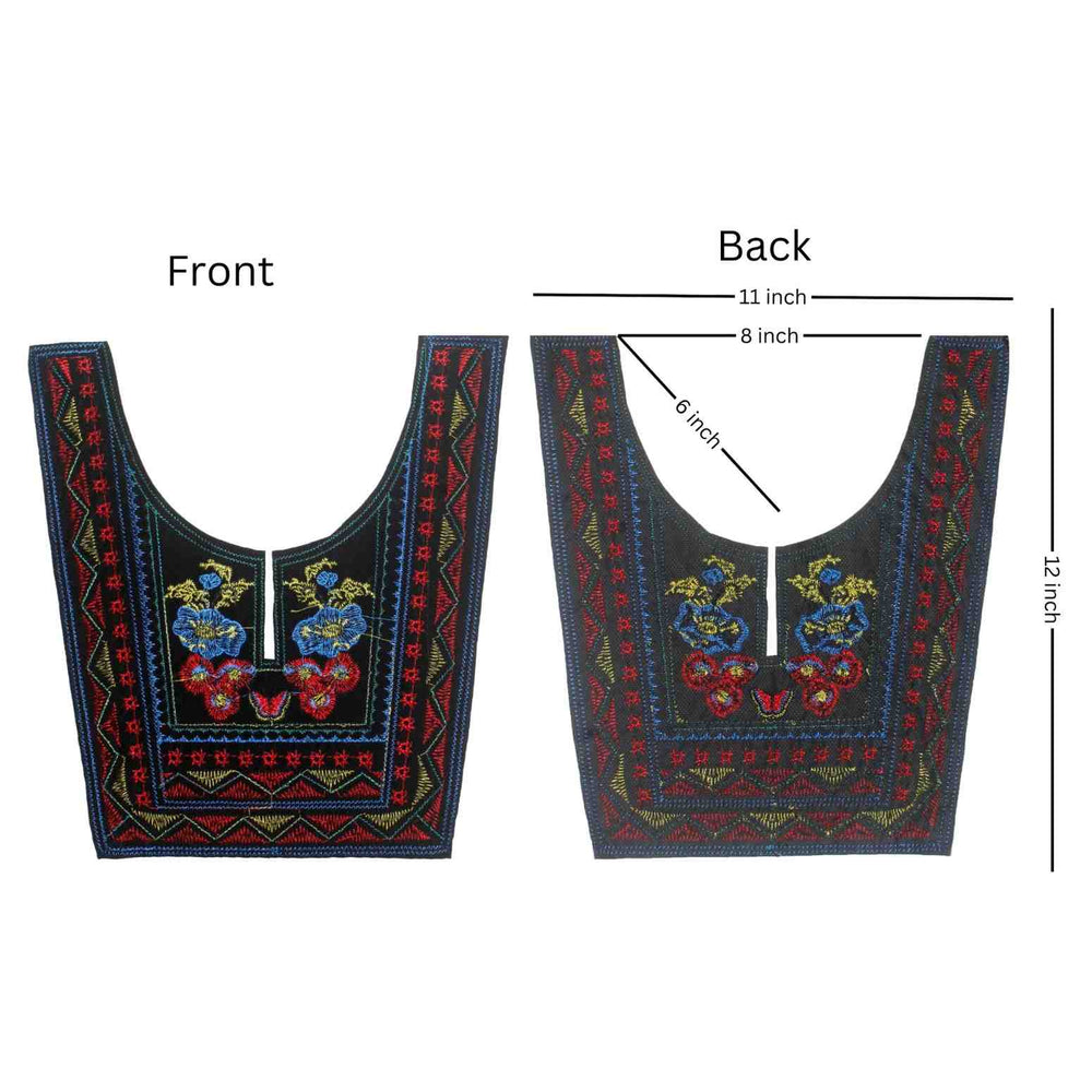Front and Back Elegant Geometric Symphony style ethnic neckline from Ani Accessories showcasing intricate embroidery and balanced geometric design