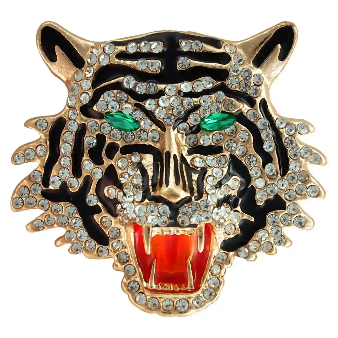 Rhinestone Roaring Tiger Brooch