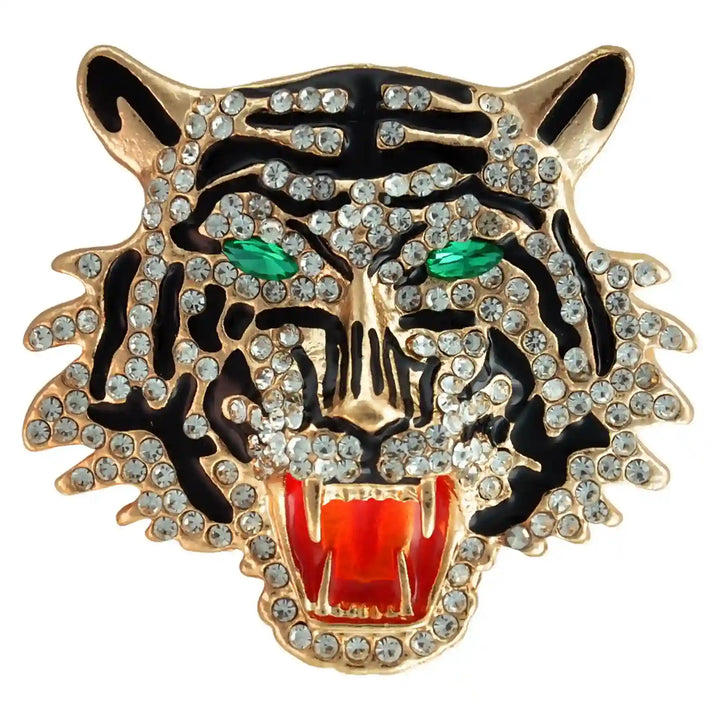 Rhinestone Roaring Tiger Brooch