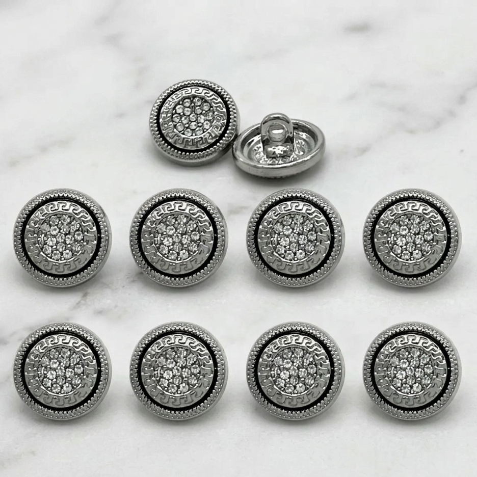 Greek Pattern Rhinestone Metal Shirt Buttons | 13mm(21L)