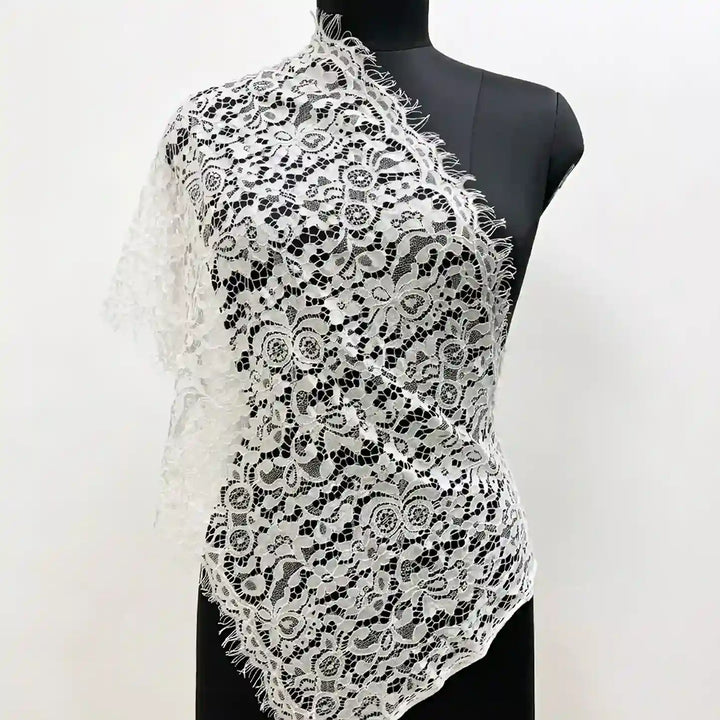 Graceful floral dyeable corded lace fabric 17 inches by Ani Accessories for dresses and couture styling