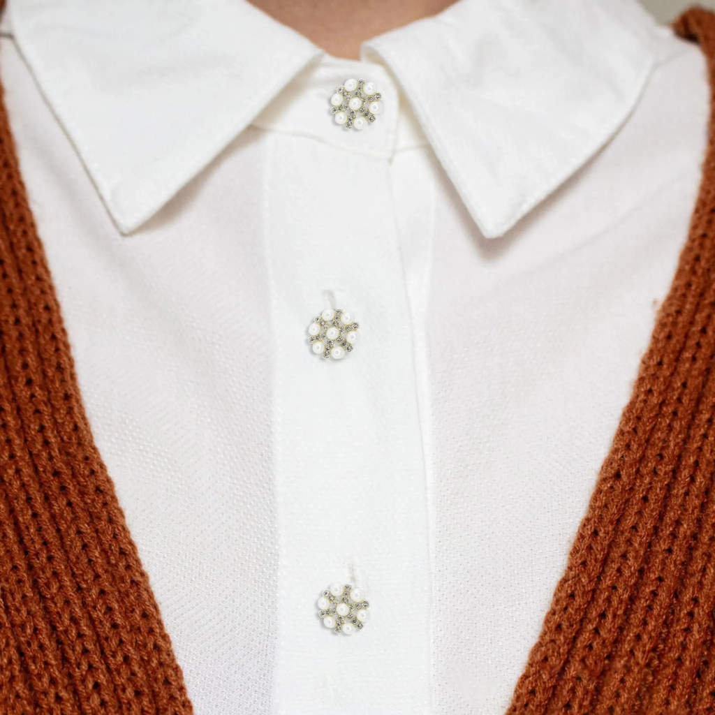 Pearl Rhinestone Silver Buttons | 17mm(27L)