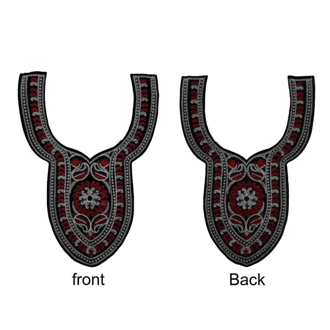 Handcrafted red color embroidered ethnic neckline by Ani Accessories with fine detailing for kurti and suit wear