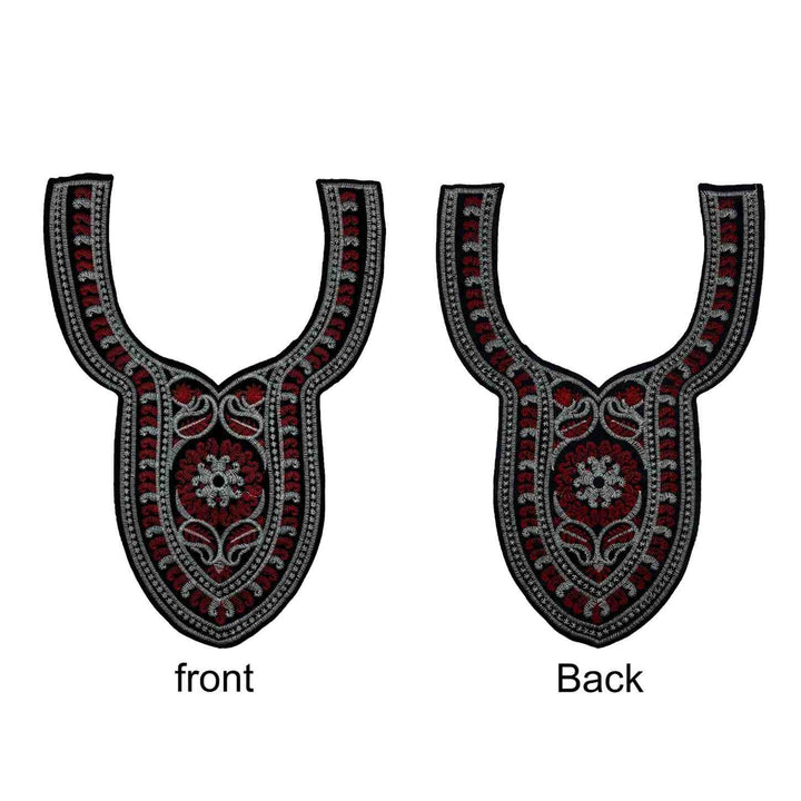 Handcrafted red color embroidered ethnic neckline by Ani Accessories with fine detailing for kurti and suit wear