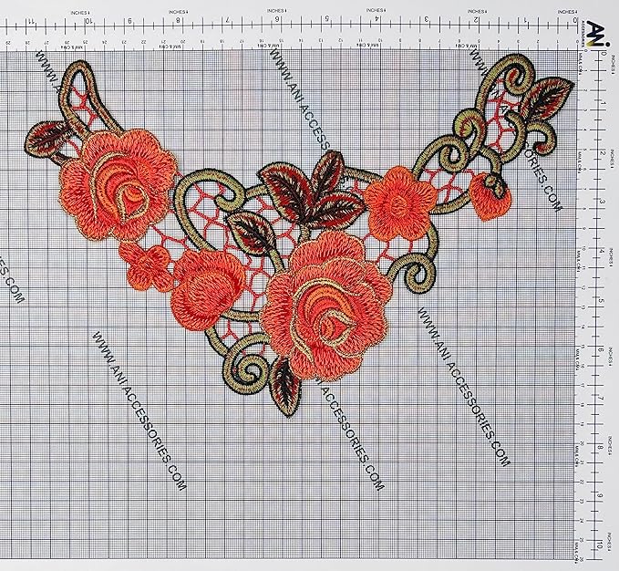 Handcrafted roses floral embroidered neckline adding graceful charm to kurtis and designer dresses