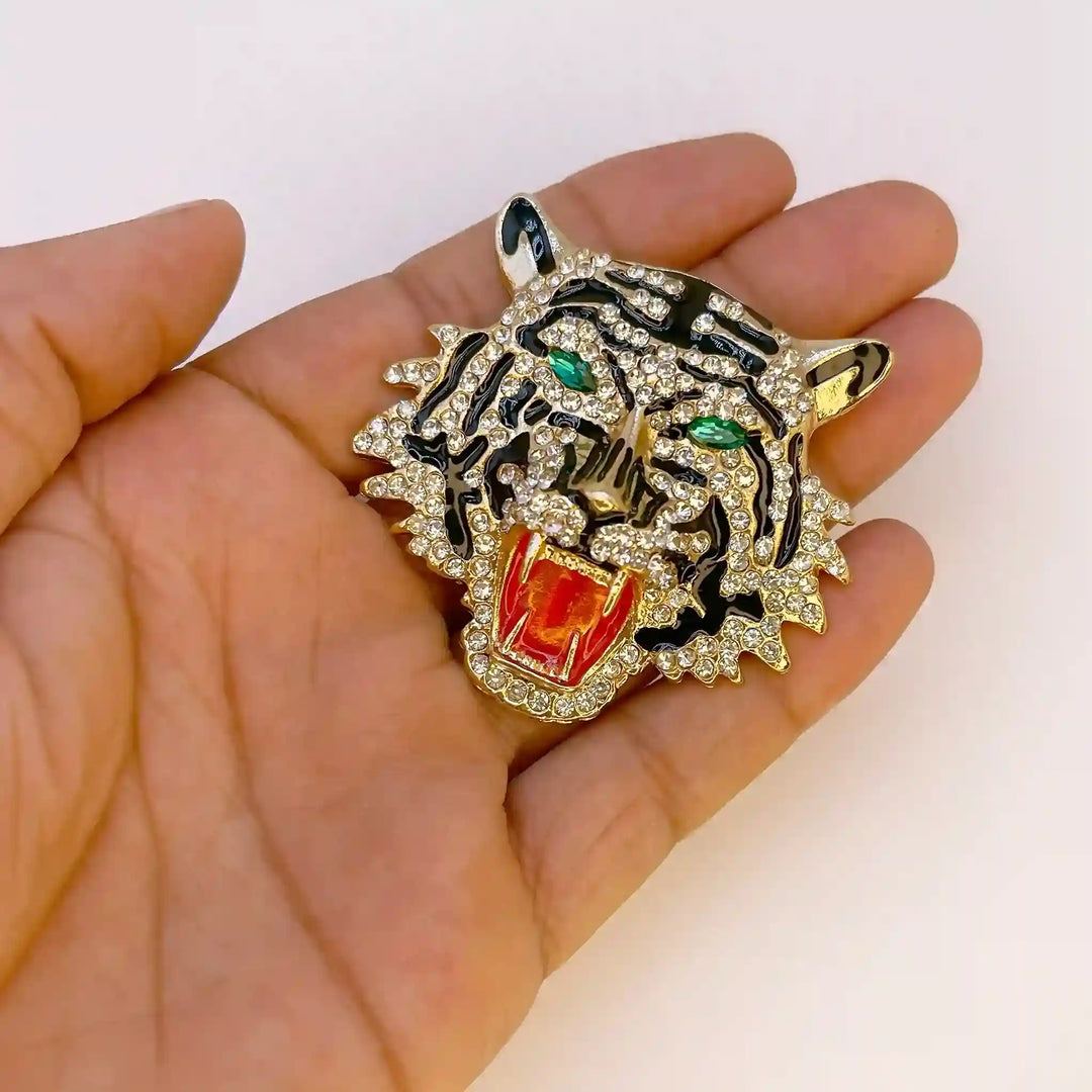 Rhinestone Roaring Tiger Brooch