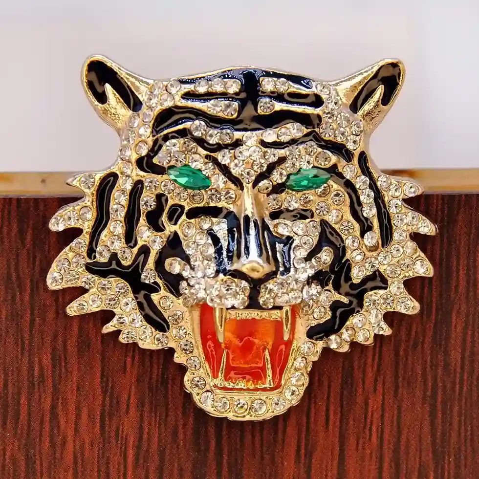 Rhinestone Roaring Tiger Brooch