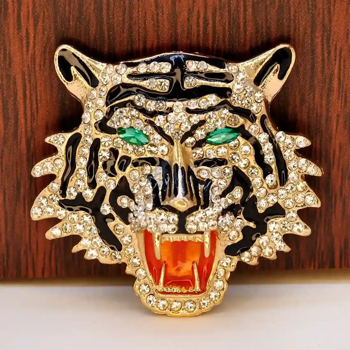 Rhinestone Roaring Tiger Brooch