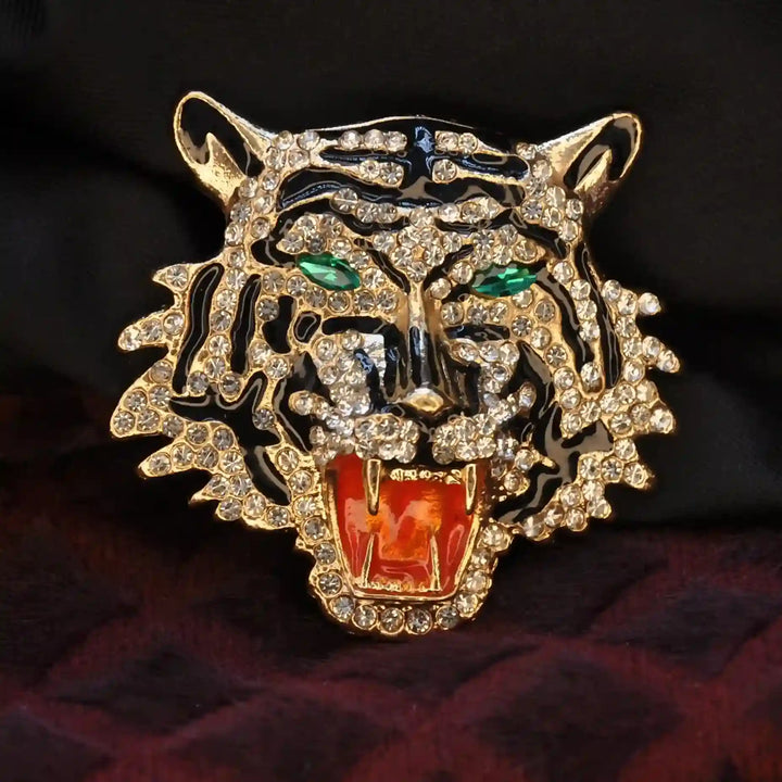 Rhinestone Roaring Tiger Brooch