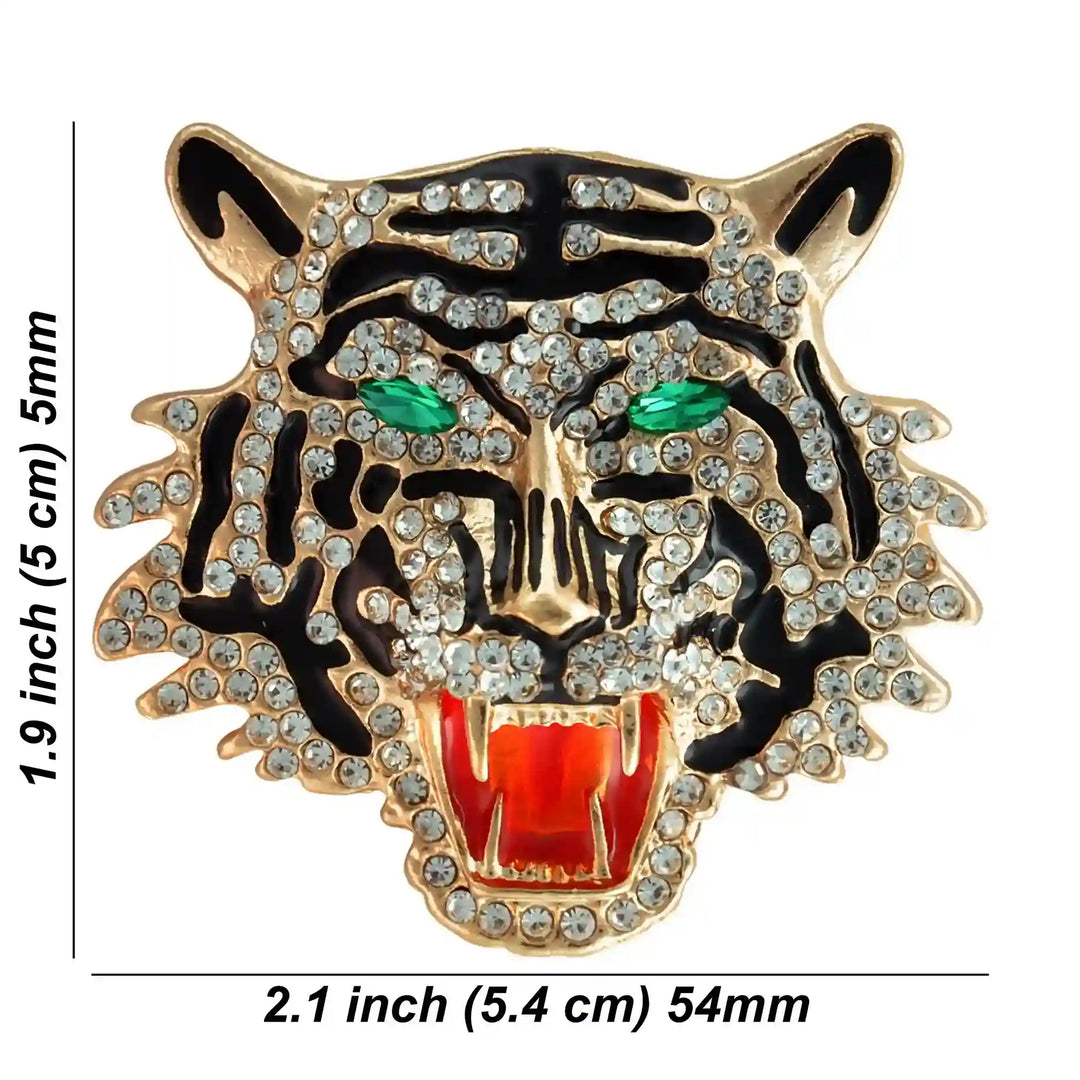 Rhinestone Roaring Tiger Brooch