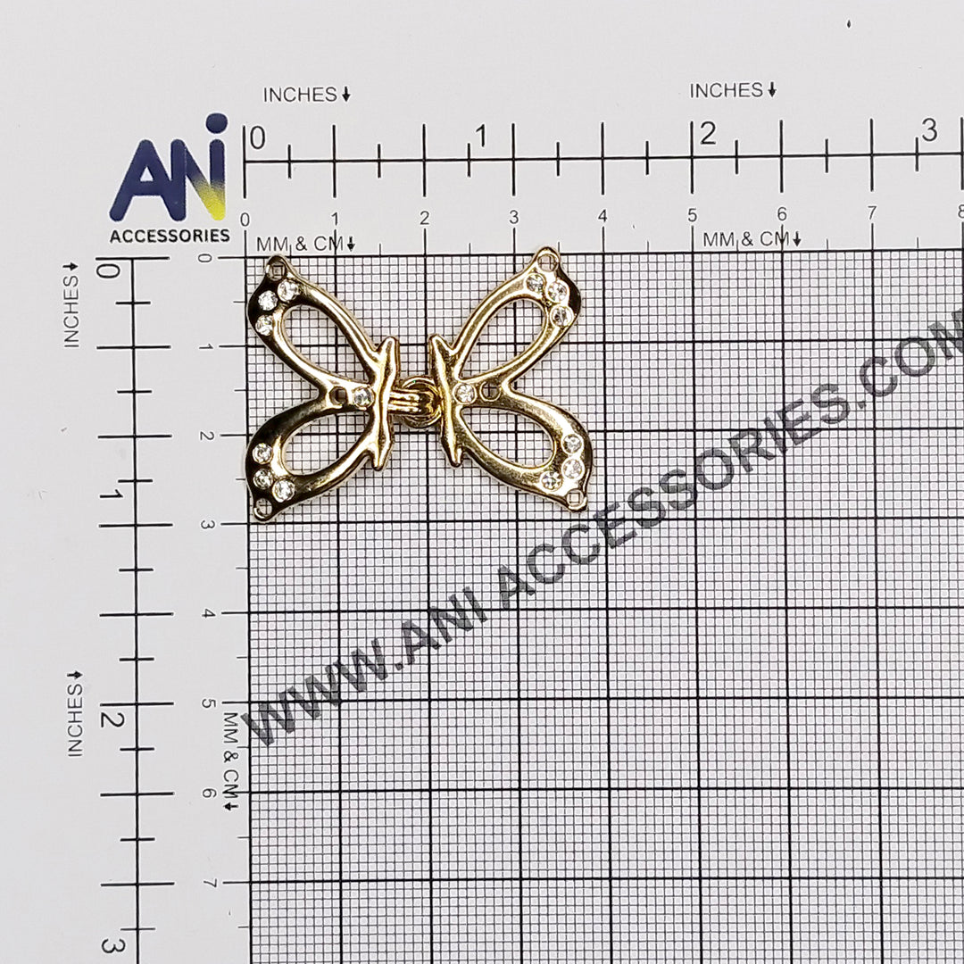 Sparkling butterfly shaped frog closure metal button