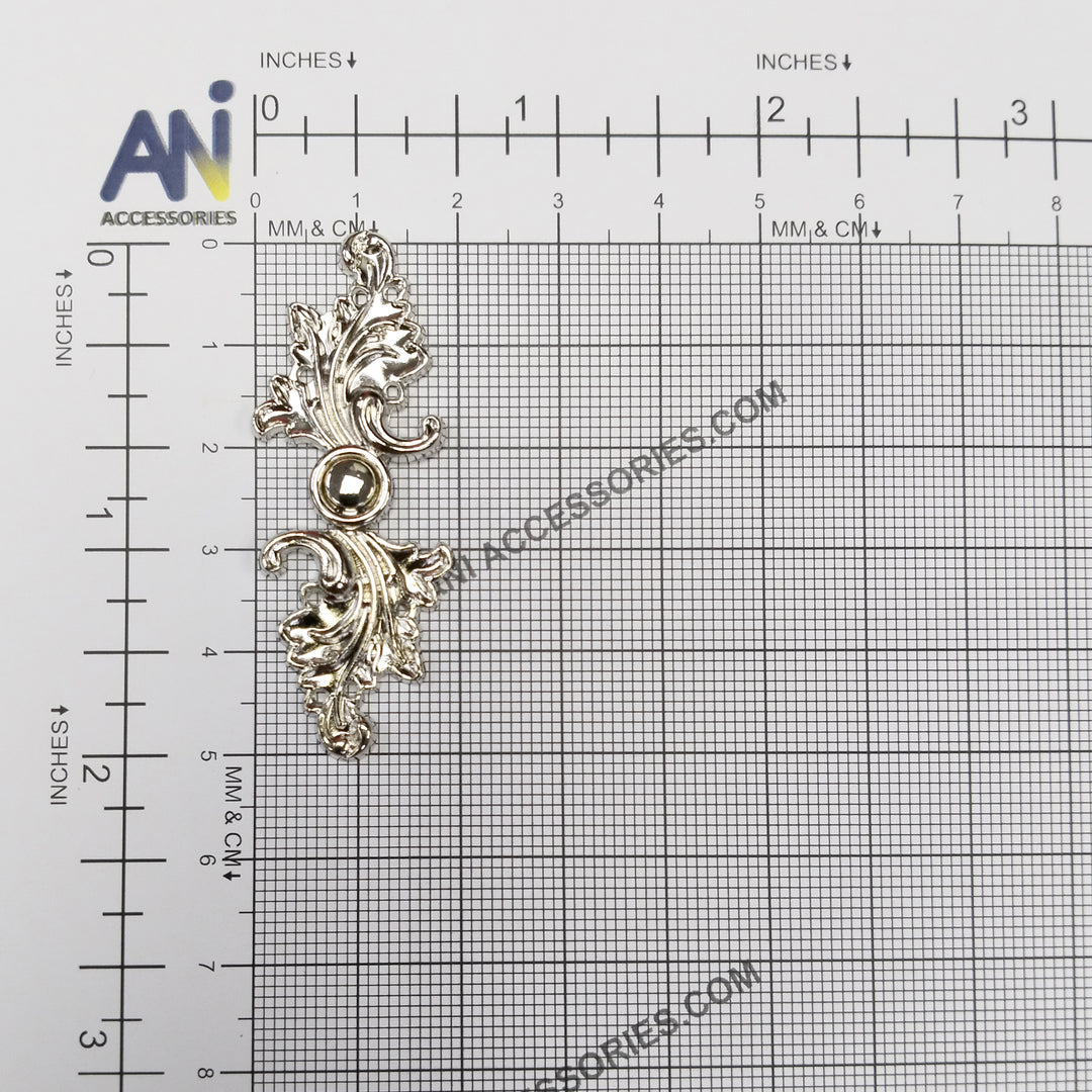 Silver Floral With Leaf Frog Closure Metal Buttons