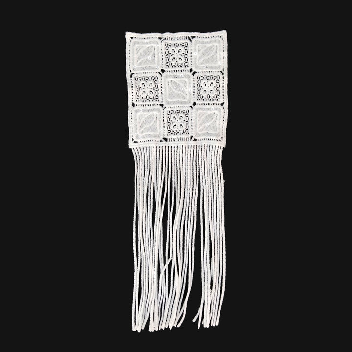 Ornate Embroidered Spun Poly Patch with Flowing Tassel Ends