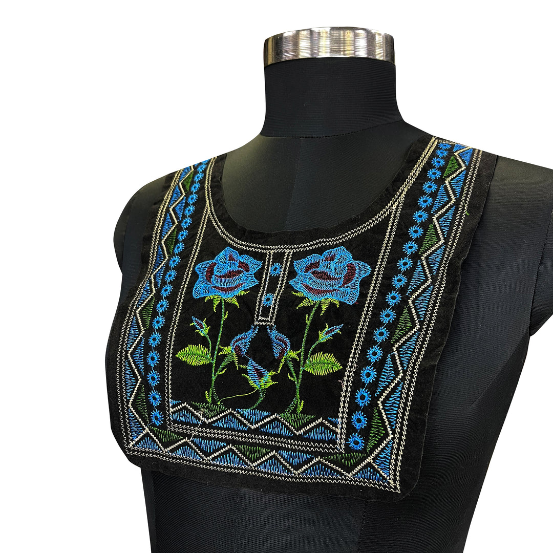 Embroidery Blue rose neckline