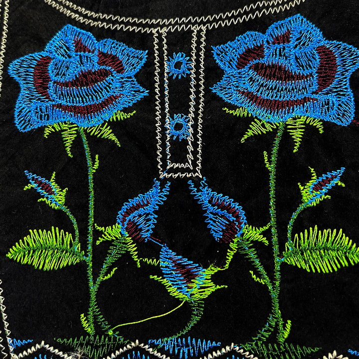 Embroidery Blue rose neckline