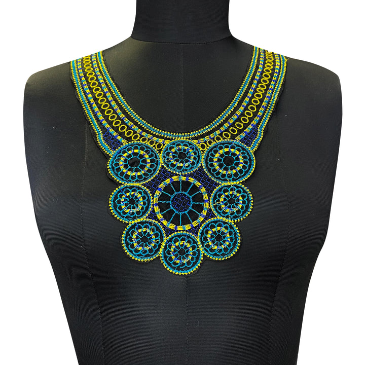 Multicolor wide U-shaped boho floral embroidered neckline