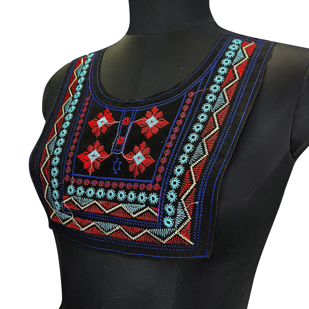 Wide round shape multicolor design neckline