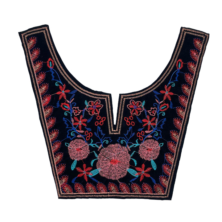 Black Background with Contrasting Floral Details Neckline