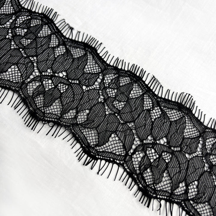 Black Color With Leafy Design Eyelash lace