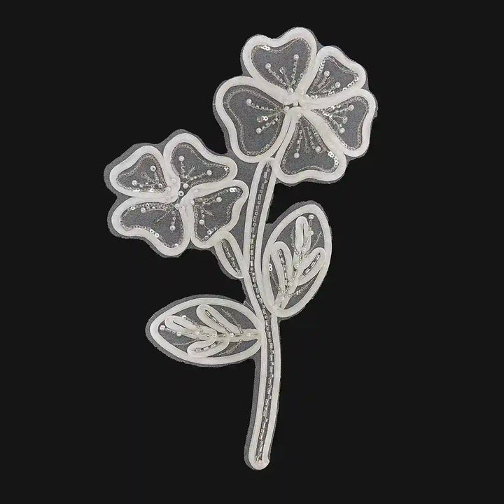 Couture Beaded Primrose-and-Blossom Stem Appliqué