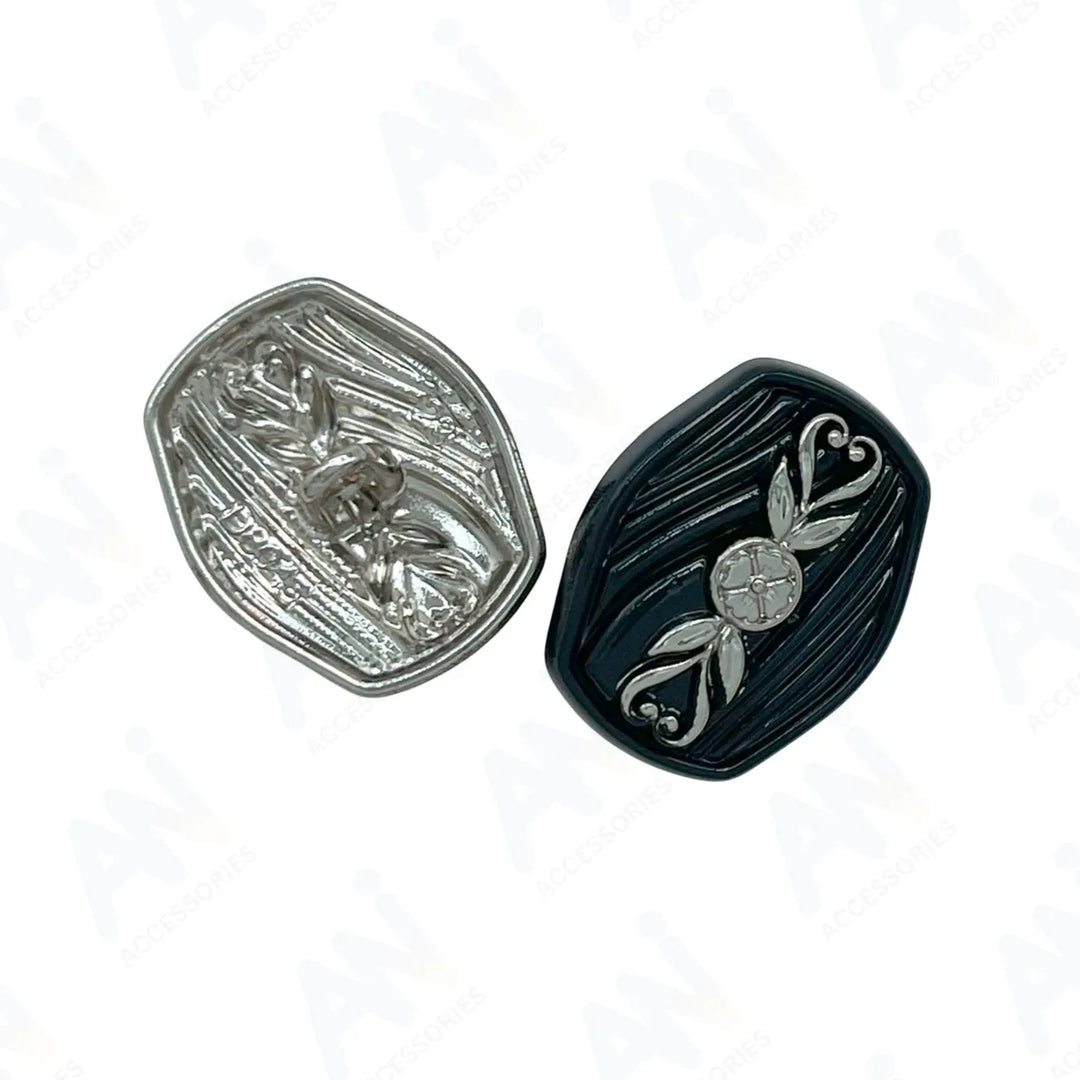 Oval Designer Metal Button with Floral Motif | 18mm(28L) & 23mm(36L)