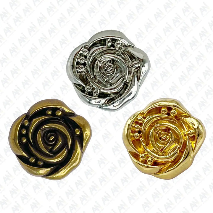 Decorative Rose Metal Buttons | 11mm(17L), 18mm(28L) & 23mm(36L)