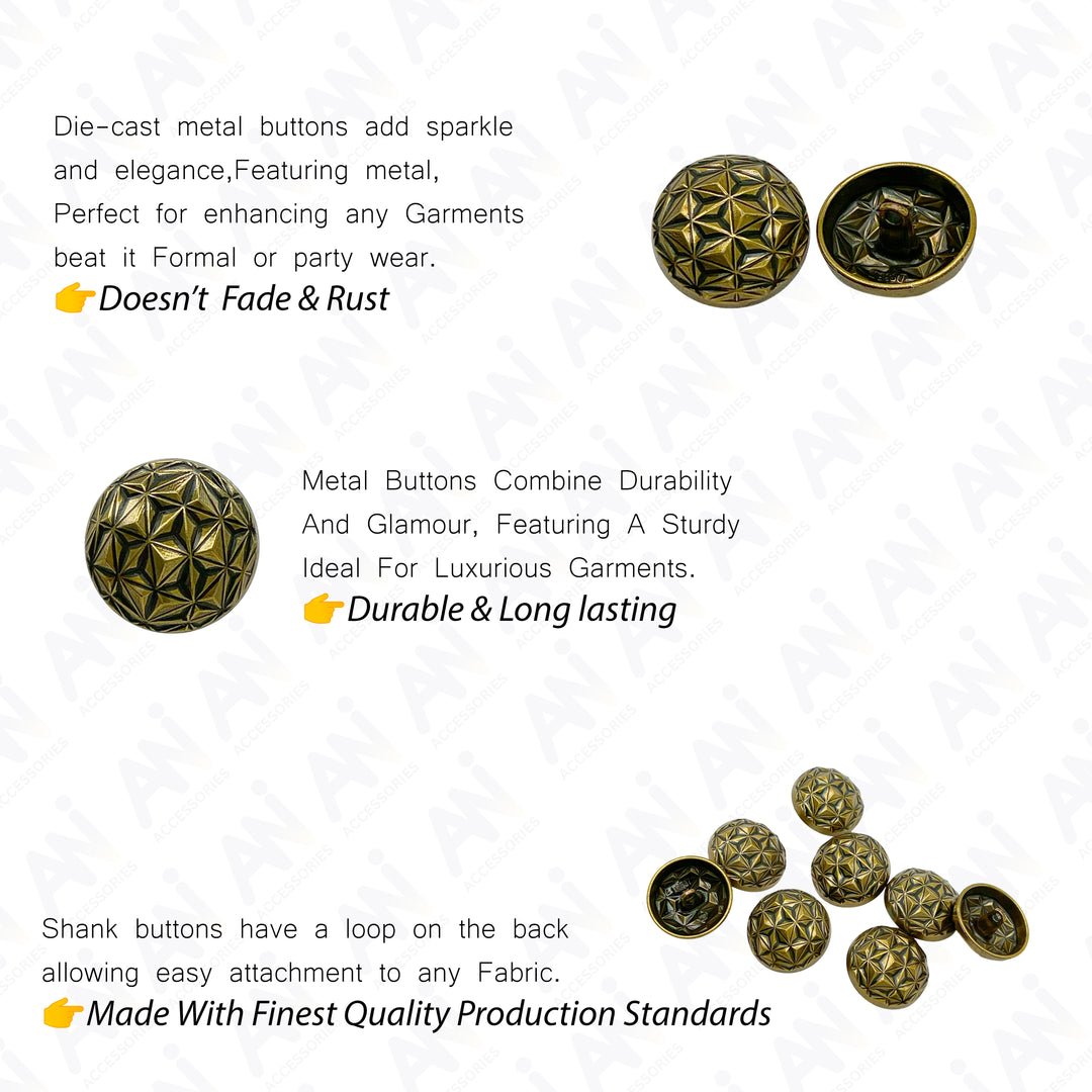 Geometric Metal Buttons for Clothing and Crafts