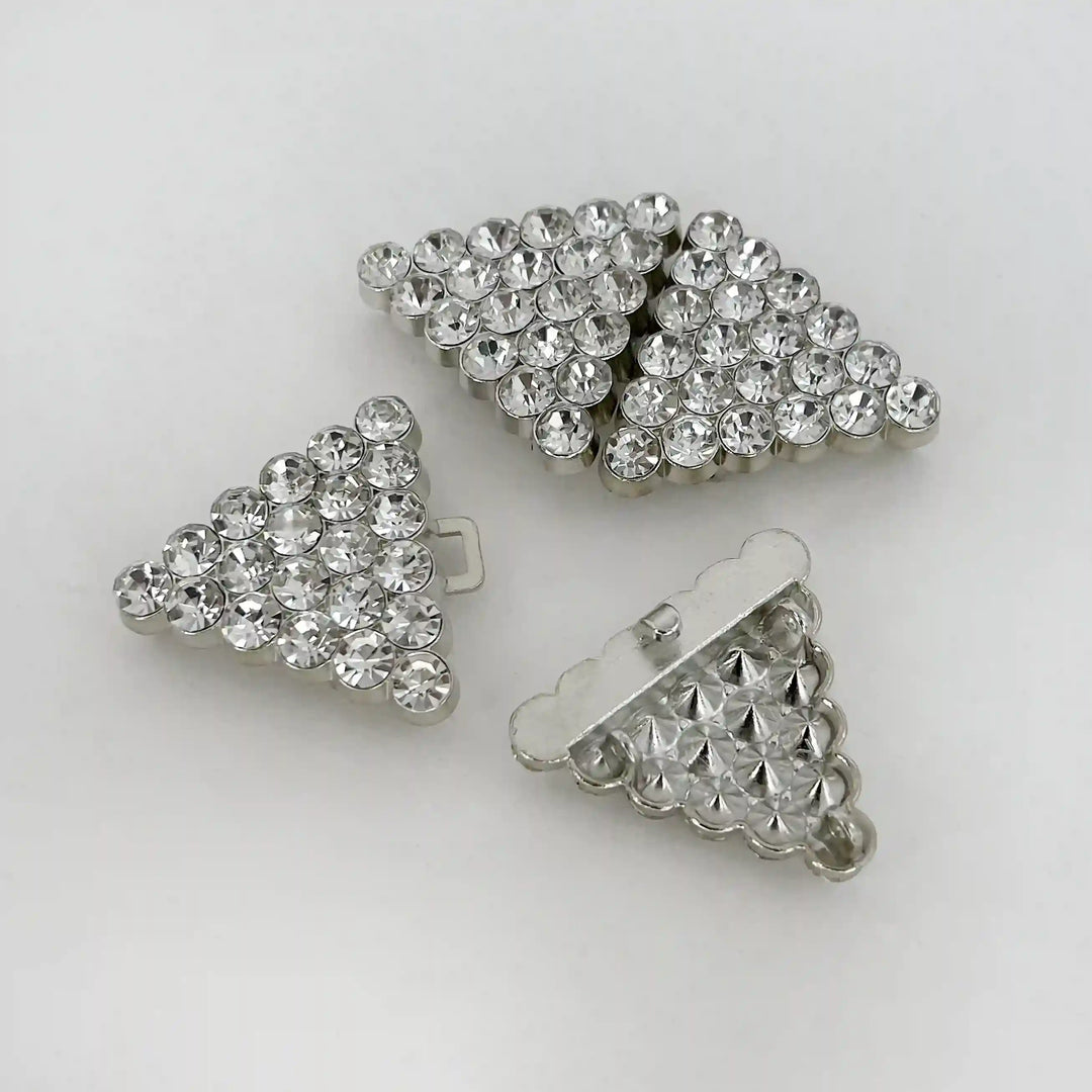 Crystalline Diamond-Grid Metal Frog Closure Buttons