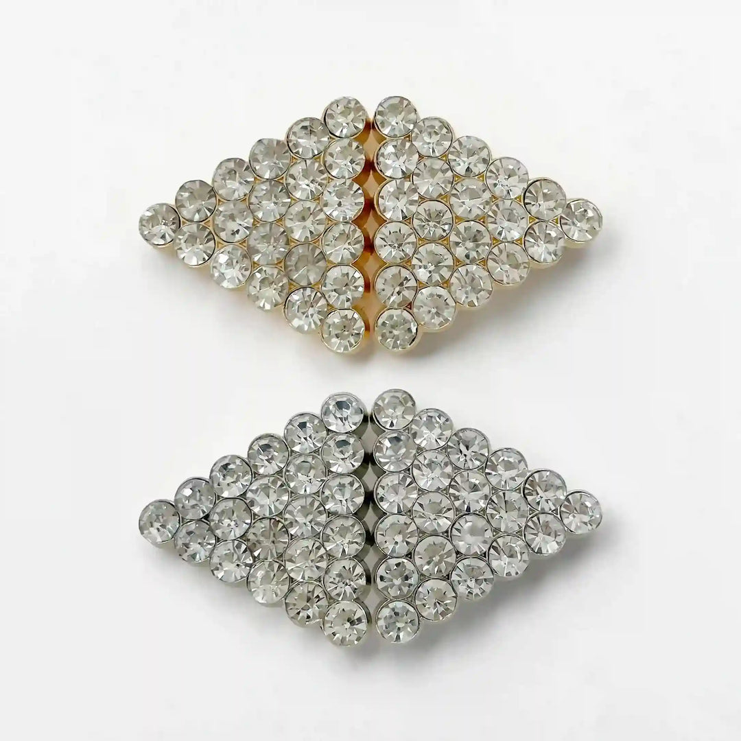 Crystalline Diamond-Grid Metal Frog Closure Buttons