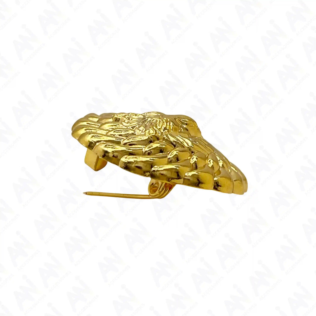 Lion Head Shiny Gold Metal Brooch