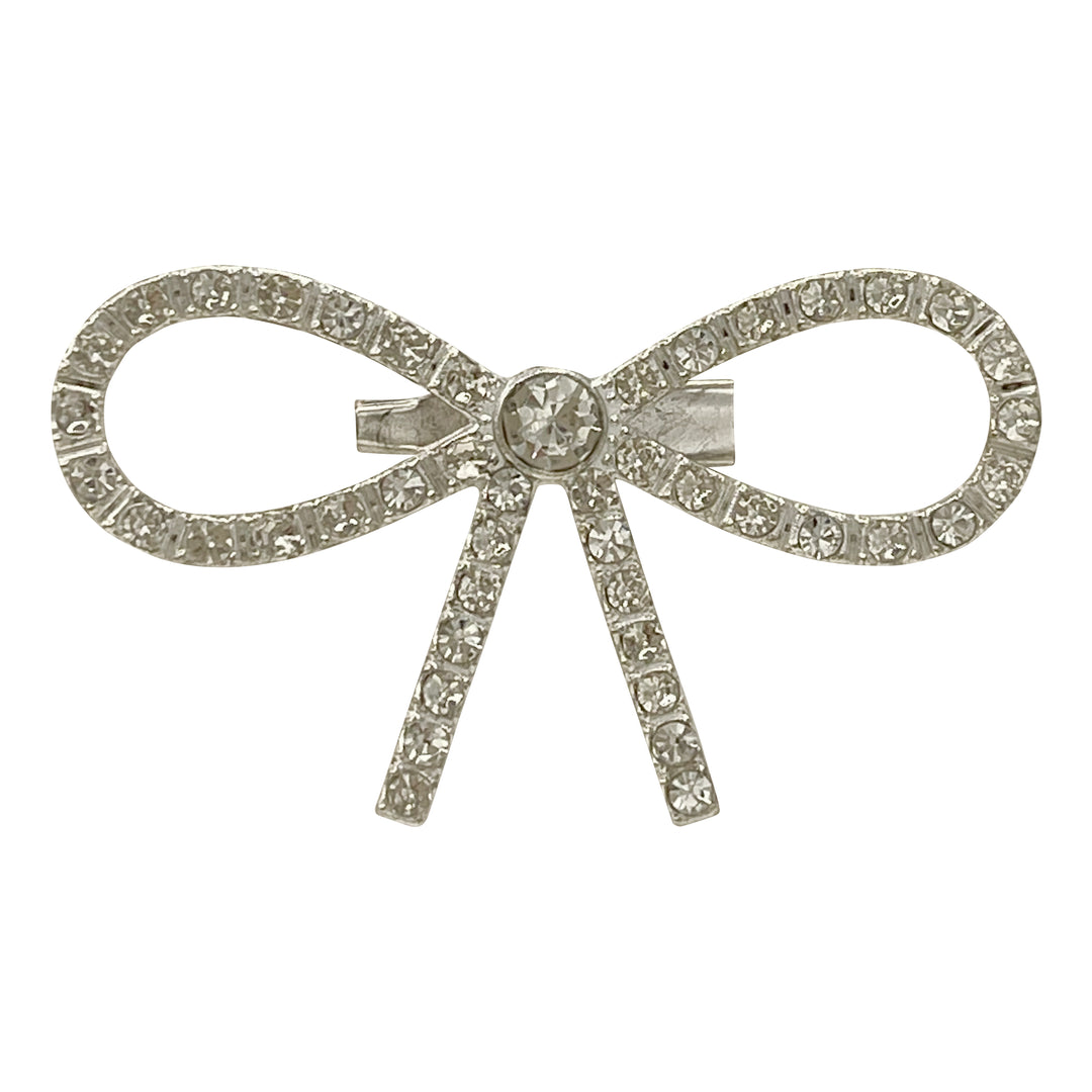 Bow Style Rhinestone Silver Metal Brooch