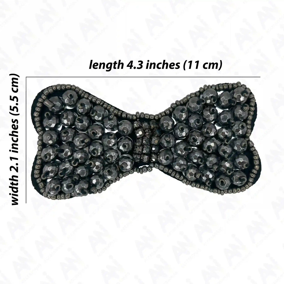 Jet Black Beaded Bow Patch