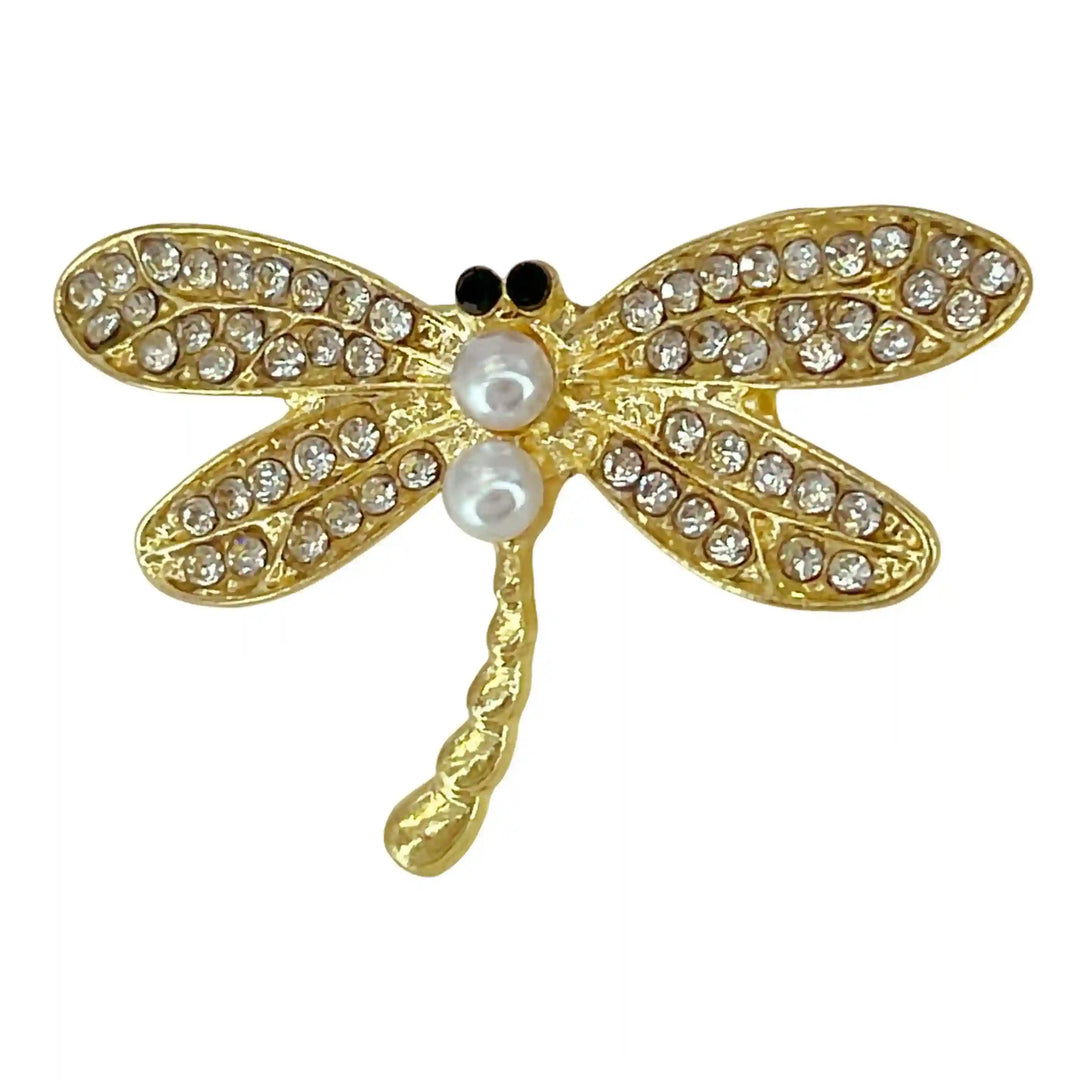 Dragonfly Pearl with Rhinestone Accent Brooch