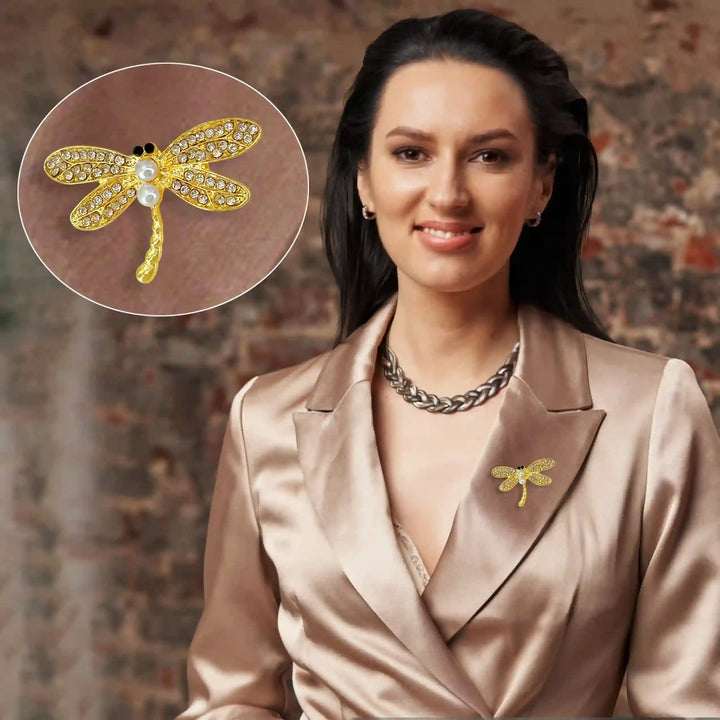 Dragonfly Pearl with Rhinestone Accent Brooch