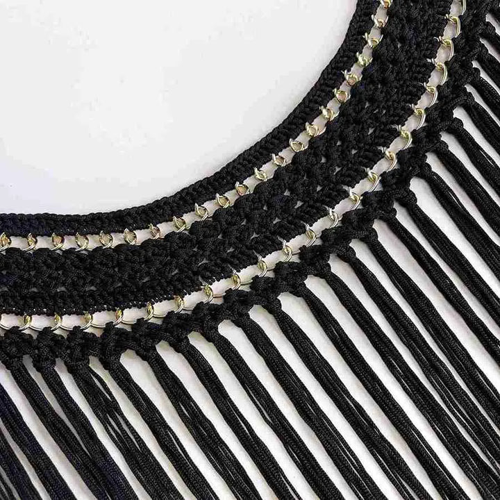 Black Crochet Fringe Scoop Neckline Patch