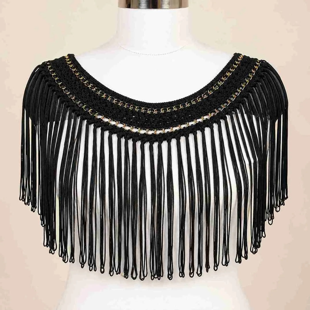 Black Crochet Fringe Scoop Neckline Patch
