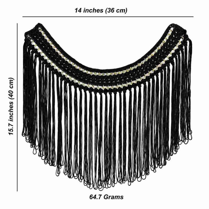Black Crochet Fringe Scoop Neckline Patch