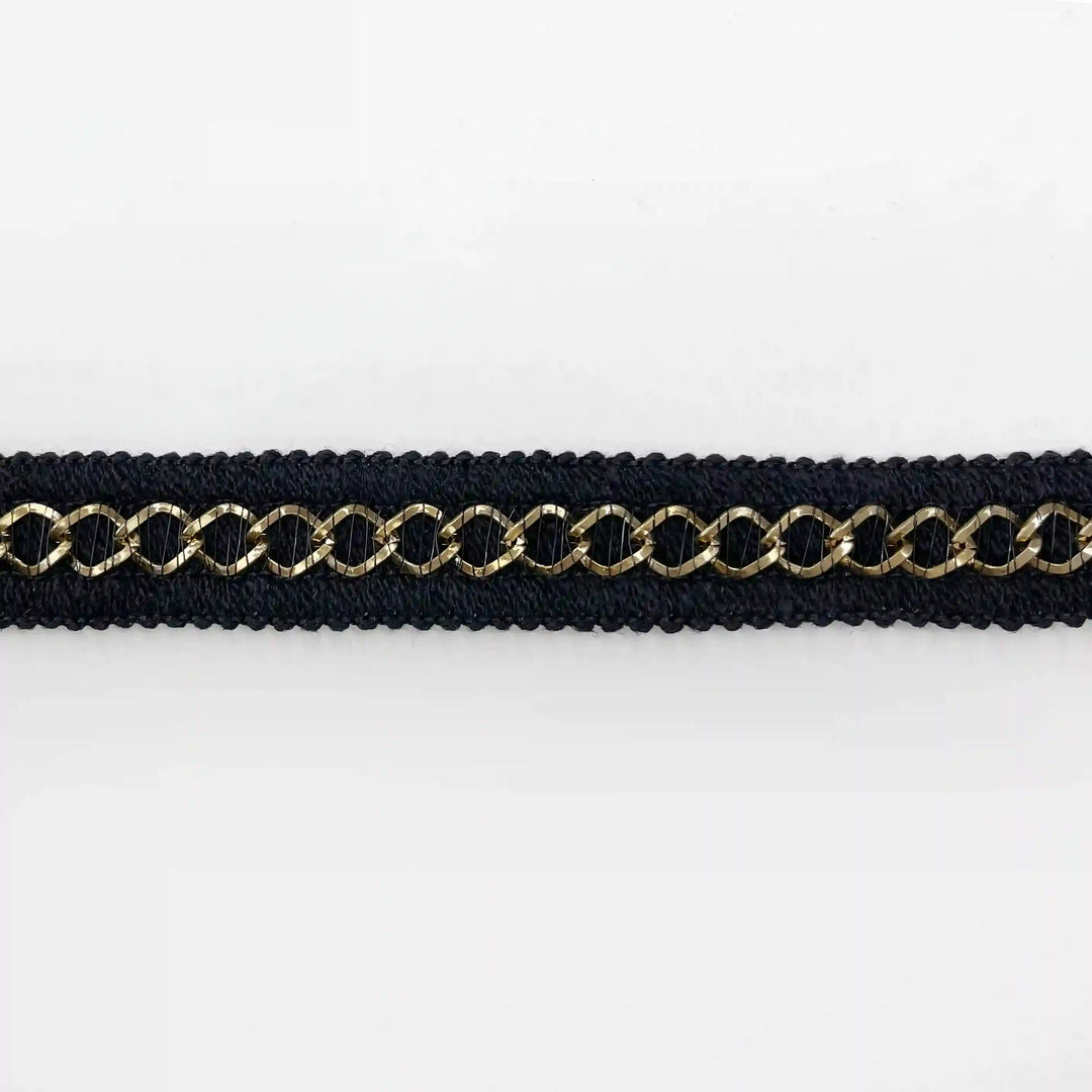 Black and Gold Chain Lace Trim, Braided Edge, 2 cm (2 Metres)