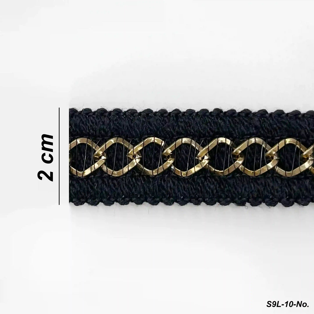 Black and Gold Chain Lace Trim, Braided Edge, 2 cm (2 Metres)