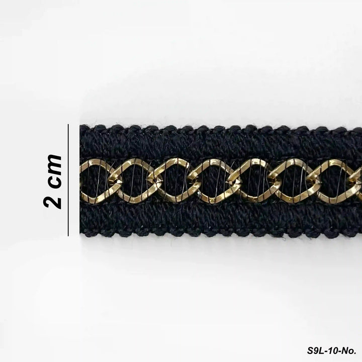 Black and Gold Chain Lace Trim, Braided Edge, 2 cm (2 Metres)