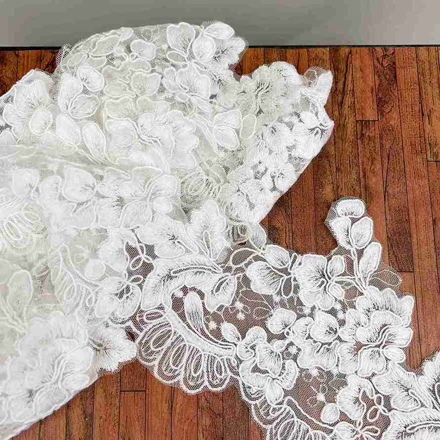 Italian Floral Embroidered Net Lace Trim | Width 14cm (5.5 Inches) 140mm | 2 Meters