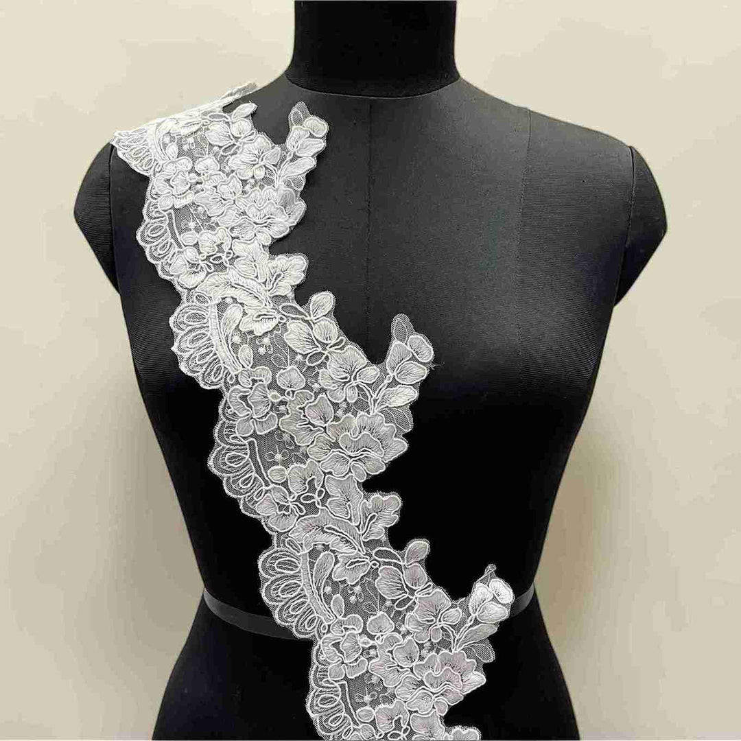 Italian Floral Embroidered Net Lace Trim | Width 14cm (5.5 Inches) 140mm | 2 Meters