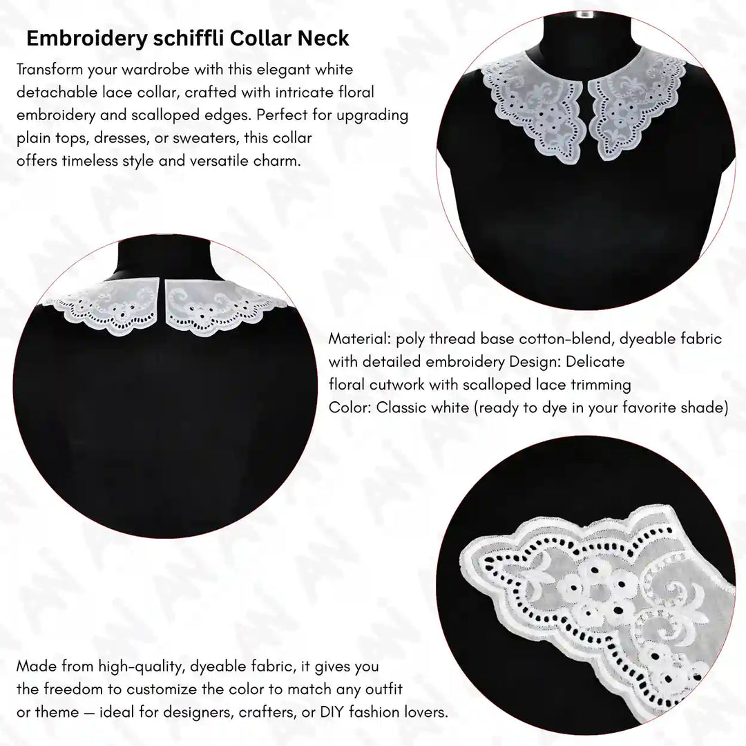 Infographic of Broderie Anglaise collar by Ani Accessories for apparel decoration, sewing and custom garment design.