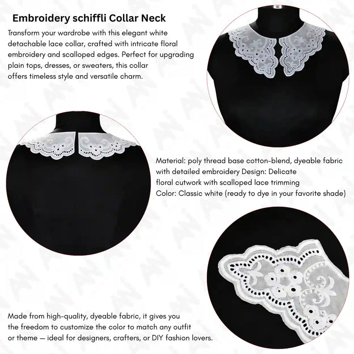 Infographic of Broderie Anglaise collar by Ani Accessories for apparel decoration, sewing and custom garment design.