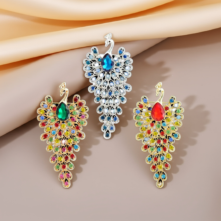 Jeweled Peacock Pin Brooch